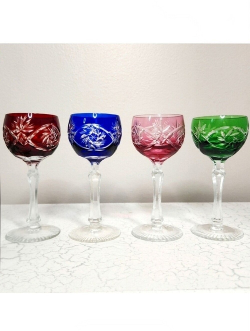 Set of 4+ Vintage Crystal Coloured Cordial Shot Glasses ~ EUC